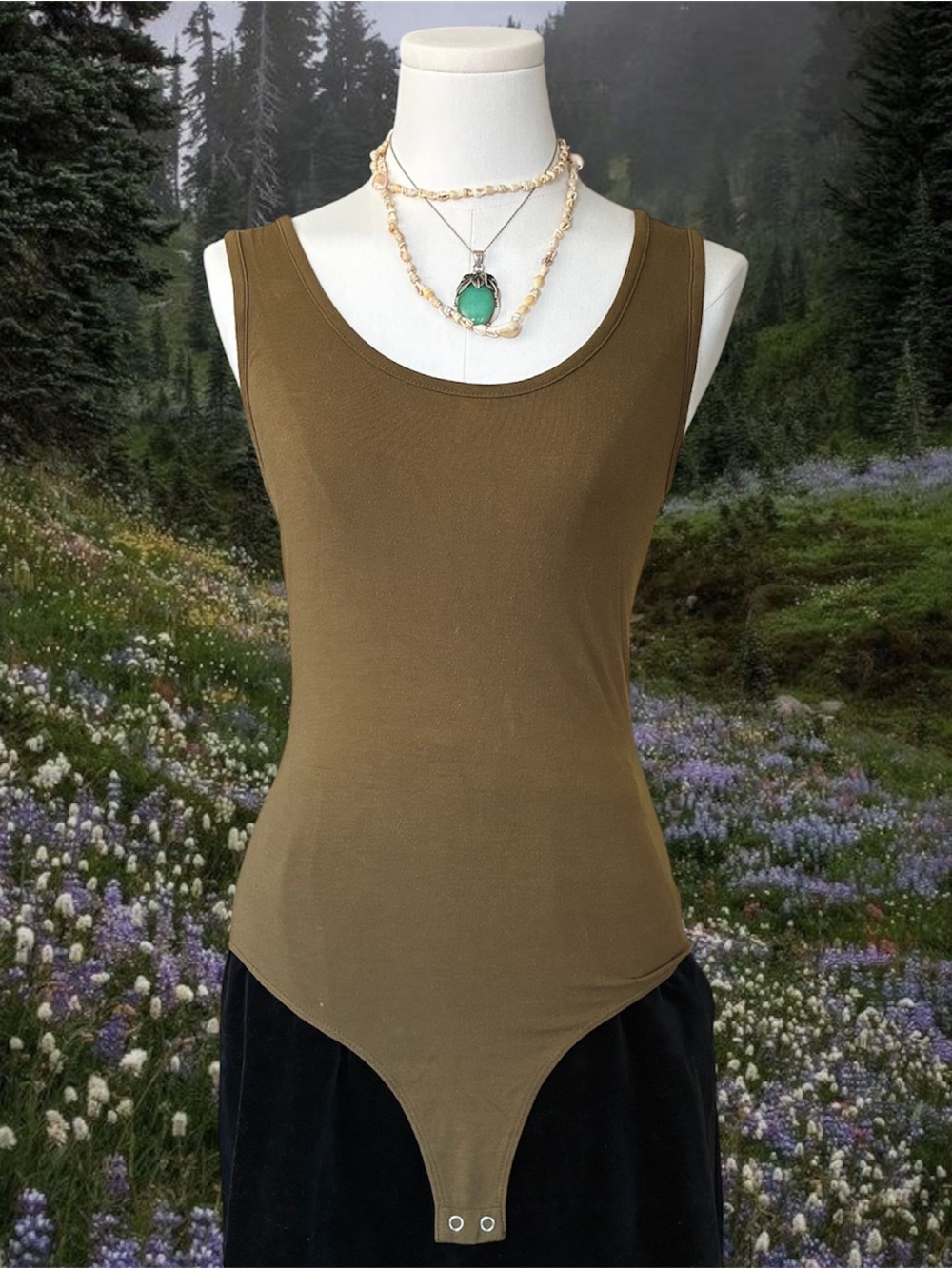 Forever 21 Olive Scoop Neck Tank Bodysuit